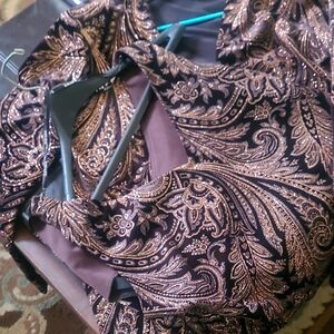 Elegant Black and Gold Paisley Tank Top With Jacket